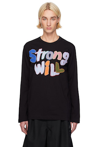 Comme des Garçons Shirt: Black 'Strong Will' T-shirt | SSENSE Comme des Garçons Shirt: Black 'Strong Will' T-shirt | SSENSE