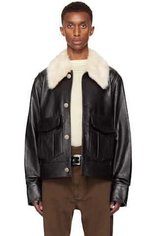 NULLUS: Black Detachable Faux-Fur Collar Leather Jacket | SSENSE NULLUS: Black Detachable Faux-Fur Collar Leather Jacket | SSENSE