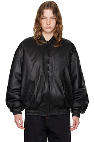 Theory　中綿入りブラックレザージャケット RIDER BLOUSON COW LEATHER WITH WINDSTOPPER | nonnative(ノン
