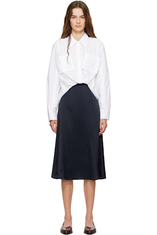 3.1 Phillip Lim ワンピース 紺x白(総柄) 2020325J0072 3.1 Phillip Limのホワイト&ネイビー Draped Shirt Combo Slip