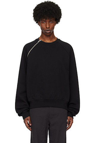 HELIOT EMIL: ブラック Sequence Zip クルーネック スウェットシャツ  