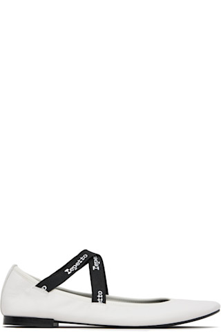 White Joana Mary Jane Ballerina Flats by Repetto on Sale