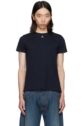 ■Vivienne Westwood■ ORB Peru Short Sleeve T-Shirt Navy 3G0 Vivienne Westwood: Navy Orb Peru T-shirt | SSENSE