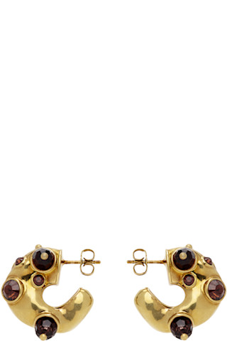 Dries Van Noten ゴールド&ブラウン Embroidered ピアス Dries Van Notenのゴールド&ブラウン Embellished ピアスがセール中