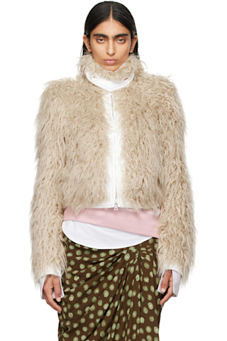 上品*DRIES VAN NOTEN* フェイクファージャケット ベージュ Dries Van Notenのベージュ クロップド フェイクファー
