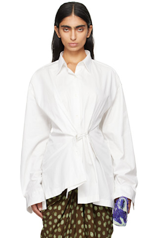 Dries Van Noten: Off-White Draped Shirt | SSENSE Dries Van Noten: Off-White Draped Shirt | SSENSE