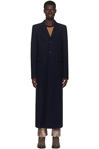 【超美品】DRES VAN NOTEN ネイビー ウールコート Dries Van Noten: ネイビー ウール コート | SSENSE 日本