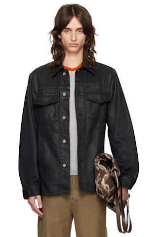 Dries Van Noten: ブラック ワックス デニムジャケット | SSENSE Dries Van Noten: ブラック ワックス デニムジャケット | SSENSE