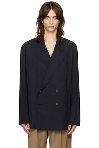 Dries Van Noten: ブラック コットンポプリン テーラード Dries Van Noten: ブラック コットンポプリン テーラード