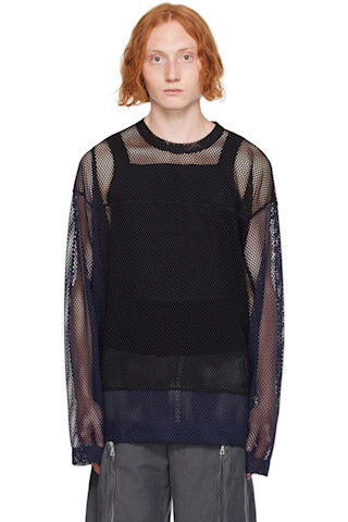 Navy & Black Crewneck Long Sleeve T-Shirt