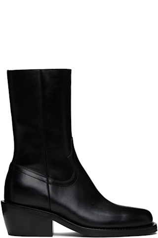 Dries Van Noten: ブラック レザー ブーツ | SSENSE 日本 Dries Van Noten: ブラック レザー ブーツ | SSENSE 日本