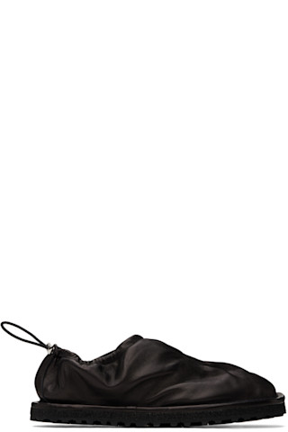 【関税込み】Dries Van Noten ブラック シアリング スリッパ Black Drawstring Slippers by Dries Van Noten on Sale