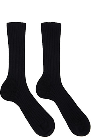 【関税込み】The Row ブラック Calf ソックス 242359F076001_1.jpg