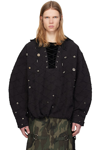 ANDERSSON BELL レースアップフィッシュテールパーカ Andersson Bellのブラック レースアップ フーディがセール中