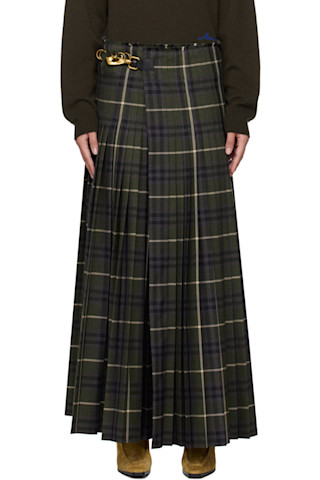 スカート Burberry FW23 Embroidered wool skirt (8077198 B7339) Burberry: Green Check Wool Blend Maxi Skirt | SSENSE