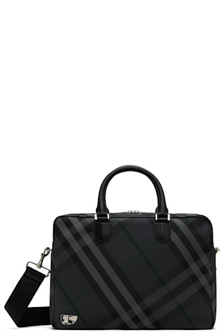 Burberry バーバリー*グレー Grid Check ブリーフケース Burberry: グレー Grid Check ブリーフケース | SSENSE 日本