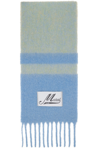 マフラー・ストール MARNI Striped wool blend muffler leaden blue SCZC0070Y0UAW04 Blue Striped Scarf by Marni on Sale