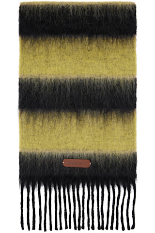 MARNI イエロー&ブラックボーダーマフラー