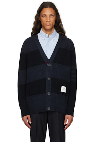 Navy 4-Bar Cardigan by Thom Browne on Sale