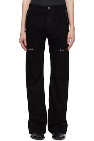 【SCENERITY】Black cargo denim trousers Double cargo denim pants (Black) - SCENERITY | 60% - Asian