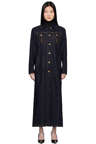 ジャケット・アウター VERSACE Super long coat Blue Long Denim Coat by Versace on Sale