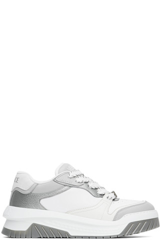 (SALE)【ヴェルサーチ】ホワイトレザーオディッシースニーカー White & Gray Odissea Sneakers by Versace on Sale