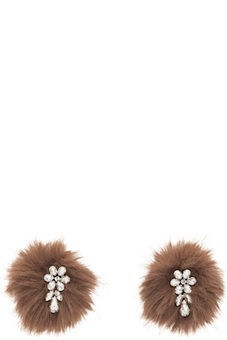 【Simone Rocha 】クリスタルフラワー ポンポンピアス Simone Rocha: ブラウン Crystal Flower Pompom ピアス | SSENSE
