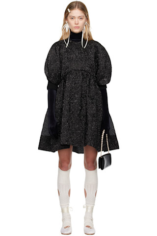 【関税込み】Simone Rocha ブラック ボウ ミニワンピース Simone Rochaのブラック スモッキング ミニワンピースがセール中