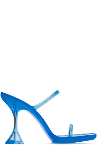 【関税込み】Amina Muaddi ブルー Brito Slipper ヒールサンダル Amina Muaddi: Blue Brito Slipper Heeled Sandals | SSENSE 日本