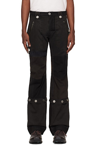 Black Convertible Patchwork Trousers by HYEIN SEO on Sale