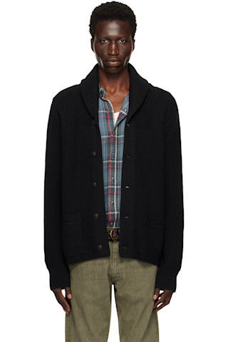 RRLのブラック テクスチャード カシミヤ ショールカラー RRLのブラック テクスチャード カシミヤ ショールカラー