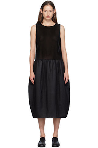 【AMOMENTO】24fw SHEER PADDED BALLOON DRESS Black Sheer Padded Balloon Midi Dress by AMOMENTO on Sale