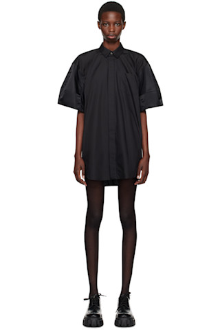 【関税込み】sacai ブラック ミニ シャツワンピース sacai: ブラック ミニ シャツワンピース | SSENSE 日本