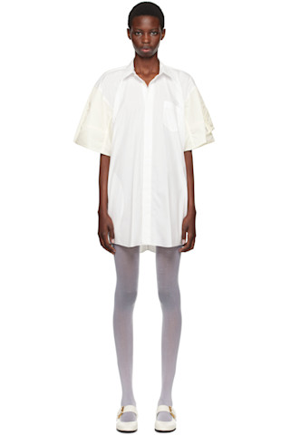 【関税込み】sacai ホワイト ミニ シャツワンピース sacai: ホワイト ミニ シャツワンピース | SSENSE 日本