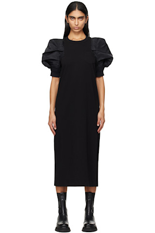 Black Nylon Twill & Cotton Jersey Maxi Dress by sacai on Sale Black Nylon Twill & Cotton Jersey Maxi Dress by sacai on Sale