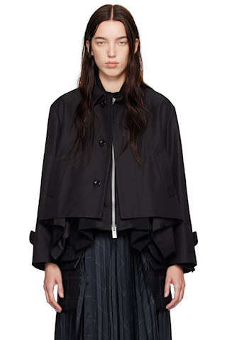 Black Cotton Gabardine & Nylon Twill Jacket by sacai on Sale Black Cotton Gabardine & Nylon Twill Jacket by sacai on Sale