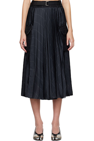 【sacai】ブラック ウィンドウペン ミディアムスカート 242445F092029_1.jpg