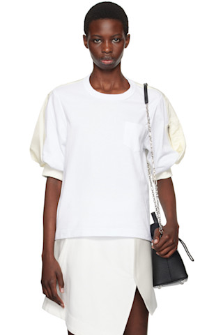 【関税込み】sacai ホワイト パフスリーブ Tシャツ sacai: ホワイト パフスリーブ Tシャツ | SSENSE 日本