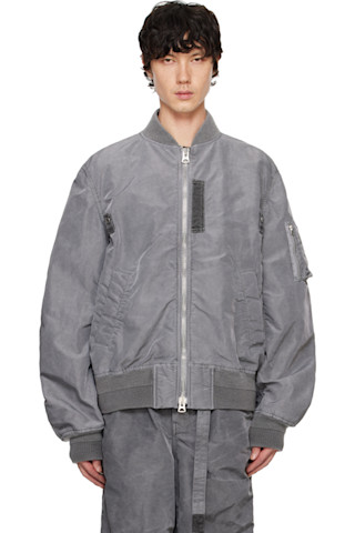 sacai: Gray Garment Dye Nylon Twill Bomber Jacket | SSENSE sacai: Gray Garment Dye Nylon Twill Bomber Jacket | SSENSE