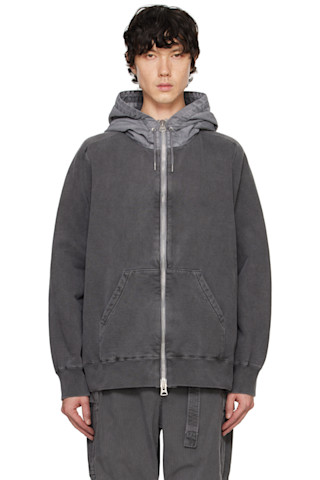 sacai: グレー ガーメントダイ コットンジャージ フーディ sacai: グレー ガーメントダイ コットンジャージ フーディ