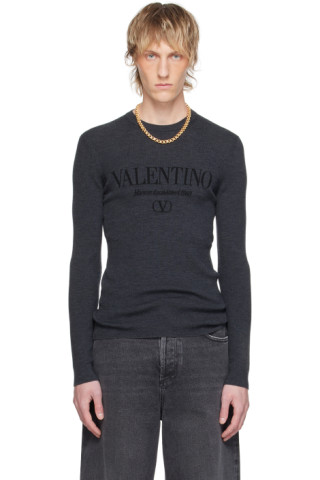 Tシャツ・カットソー VALENTINO GARAVANI Grey Cashmere Sweater Gray Jacquard Sweater by Valentino on Sale