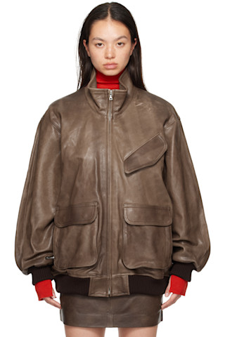 AURALEE: Brown Heavy Lamb Leather Zip Jacket | SSENSE AURALEE: Brown Heavy Lamb Leather Zip Jacket | SSENSE