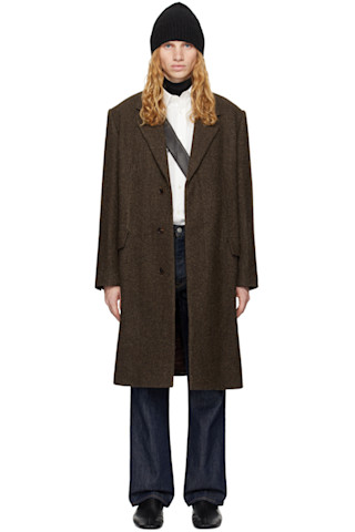Brown Lama Shetland Wool Tweed Chesterfield Coat by AURALEE Brown Lama Shetland Wool Tweed Chesterfield Coat by AURALEE