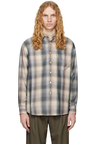 AURALEE: Beige Super Light Wool Check Shirt | SSENSE AURALEE: Beige Super Light Wool Check Shirt | SSENSE