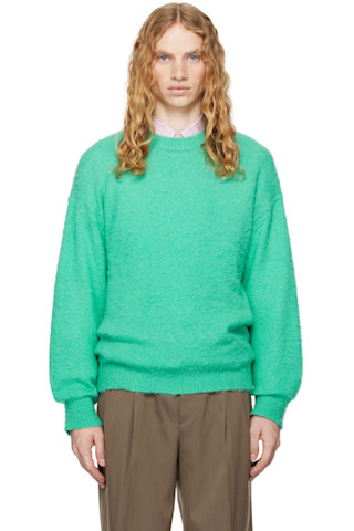 Green Brushed Wool Cashmere Silk Sweater by AURALEE on Sale Green Brushed Wool Cashmere Silk Sweater by AURALEE on Sale
