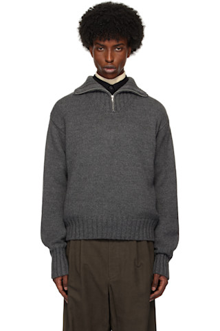 AURALEE: Gray Wool Soft Cord Knit Half Zip Sweater | SSENSE AURALEE: Gray Wool Soft Cord Knit Half Zip Sweater | SSENSE