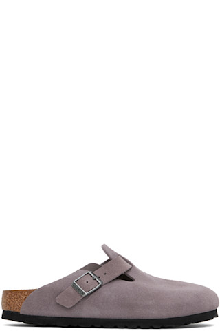 【関税込み】Birkenstock パープル ナロー Boston クロッグ Birkenstock: パープル ナロー Boston クロッグ | SSENSE 日本