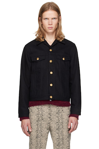 Black Studded Denim Jacket by Ernest W. Baker on Sale