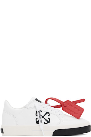 【OFF-WHITE】バルカナイズ レザー ロートップ スニーカー Off-White: ホワイト New バルカナイズ レザー ローカット