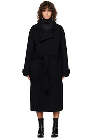 LEMAIRE: Black Wrap Coat | SSENSE LEMAIRE: Black Wrap Coat | SSENSE